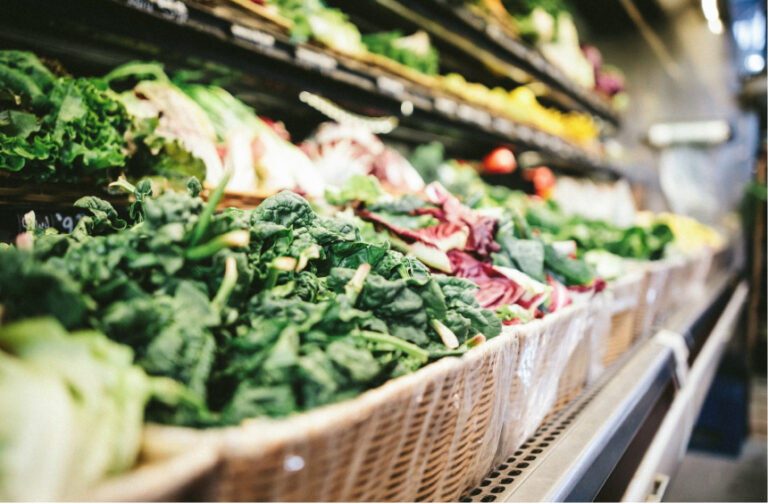 Fresh produce in baskets at a local shop